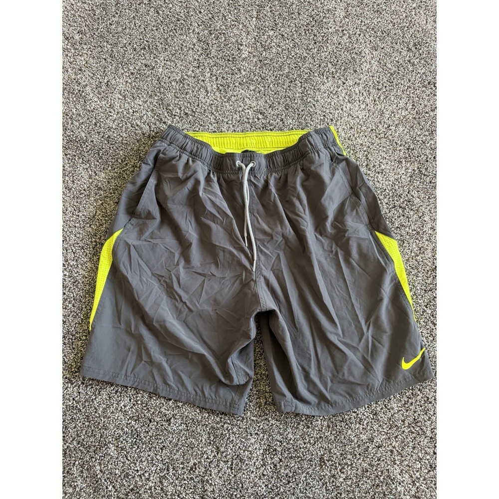 Nike Swim Shorts Mesh Lined Gray Volt Yellow Men's Large